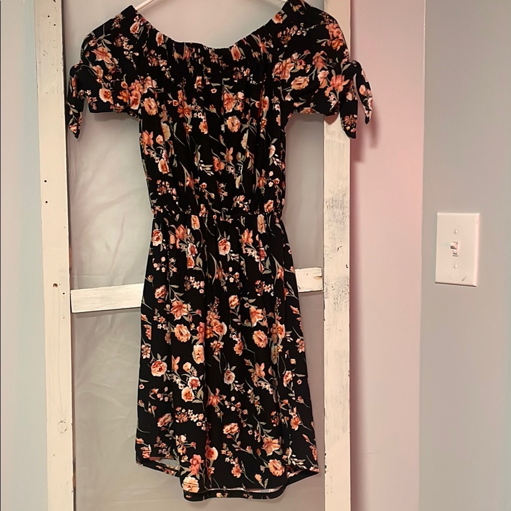 No Boundaries Black and Pink Off-Shoulder Mini Dress